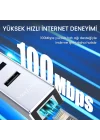 USB 2.0 to 100Mbps Ethernet Çevirici ve 3 Portlu USB Hub Çoklayıcı