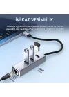 USB 2.0 to 100Mbps Ethernet Çevirici ve 3 Portlu USB Hub Çoklayıcı