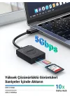 USB 3.0 TF SD Kart Okuyucu, Siyah