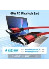 USB Cden USB Cye 60W, 2.4A, 1m, PD 2.0, Çift Kat Örgülü Hızlı Şarj ve Data Kablosu (Kırmızı, 1 metre)