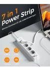 USB C ve 2 USB A ile 4 Yollu Çoklu Priz, 7si 1 Arada Çoklu Priz Uzatma Kablosu 2M, Anahtarlı Çoklu Fiş, 3600W Dağıtım Prizi Çoklu Priz, USBli Çoklu Priz