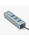 USB to LAN ve 3x USB Alüminyum Adaptör Gri