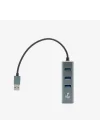 USB to LAN ve 3x USB Alüminyum Adaptör Gri