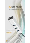 USB to LAN ve 3x USB Alüminyum Adaptör Gri
