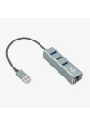 USB to LAN ve 3x USB Alüminyum Adaptör Gri