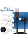 USB to Type-C ile Uyumlu iPhone ve Samsung ile Uyumlu Hızlı Şarj ve Data Kablosu 40 cm L Tipi Gaming (Siyah)