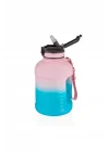 Uzspace 1700ml Çift Renk Pipetli Taşıma Askılı Kulplu Softtouch Motivasyon Su Matarası (Pembe-Mavi)