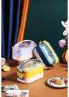 Vagonlife Çift Katmanlı Paslanmaz Çelik Beslenme Kabı-1400 ml (Çatallı Kaşık) Beslenme Kutusu (Sarı)