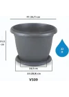 Villa Saksı Tabaklı No: 9 22 Litre, 42 Cm, Antrasit