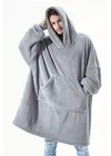 Wellsoft Kapşonlu Giyilebilir Tv Battaniyesi Unisex Over Size 85 x 85 cm Gri Polyester