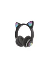 Wireless 5.0 Stereo Kedi Kulak Üstü Bluetooth Kulaklık Siyah