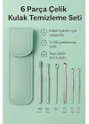 Yeşil Deri Çantalı 6 Parça Çelik Kulak Temizleme Seti cin433ys
