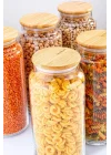 Zone - 12li Cam Saklama Kabı 600ml-800ml-1300ml Vakumlu Bambu Kapaklı