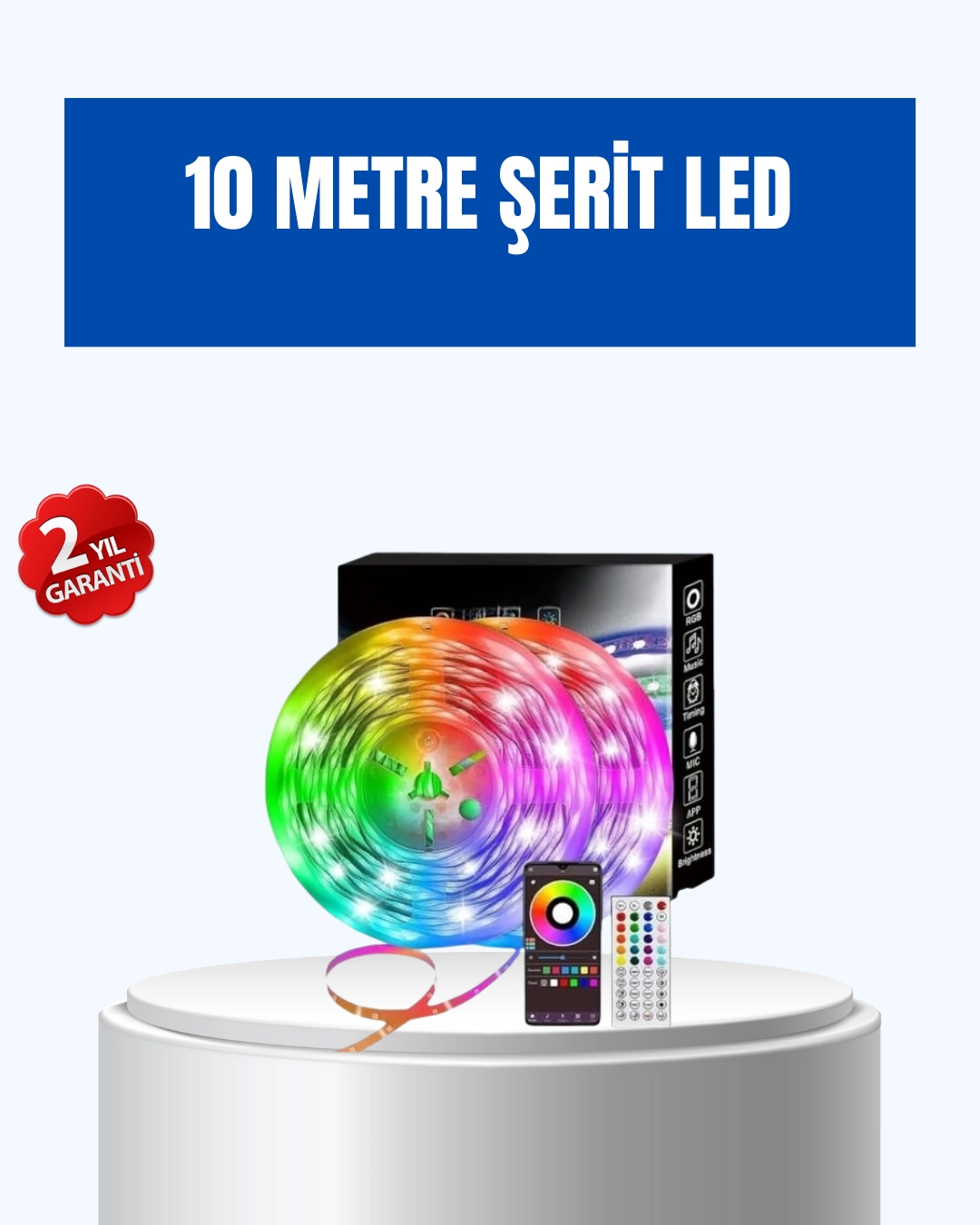 Mey İthalat® Sese Duyarlı 10M Smart Şerit Led IOS Android Kontrollü RGB Işık