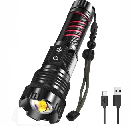 Br-6800 Zoomlu 30w  El Feneri Cob Led 8 Fonksiyonlu C-tip arj Edilebilir Powerbank Taktik El Feneri