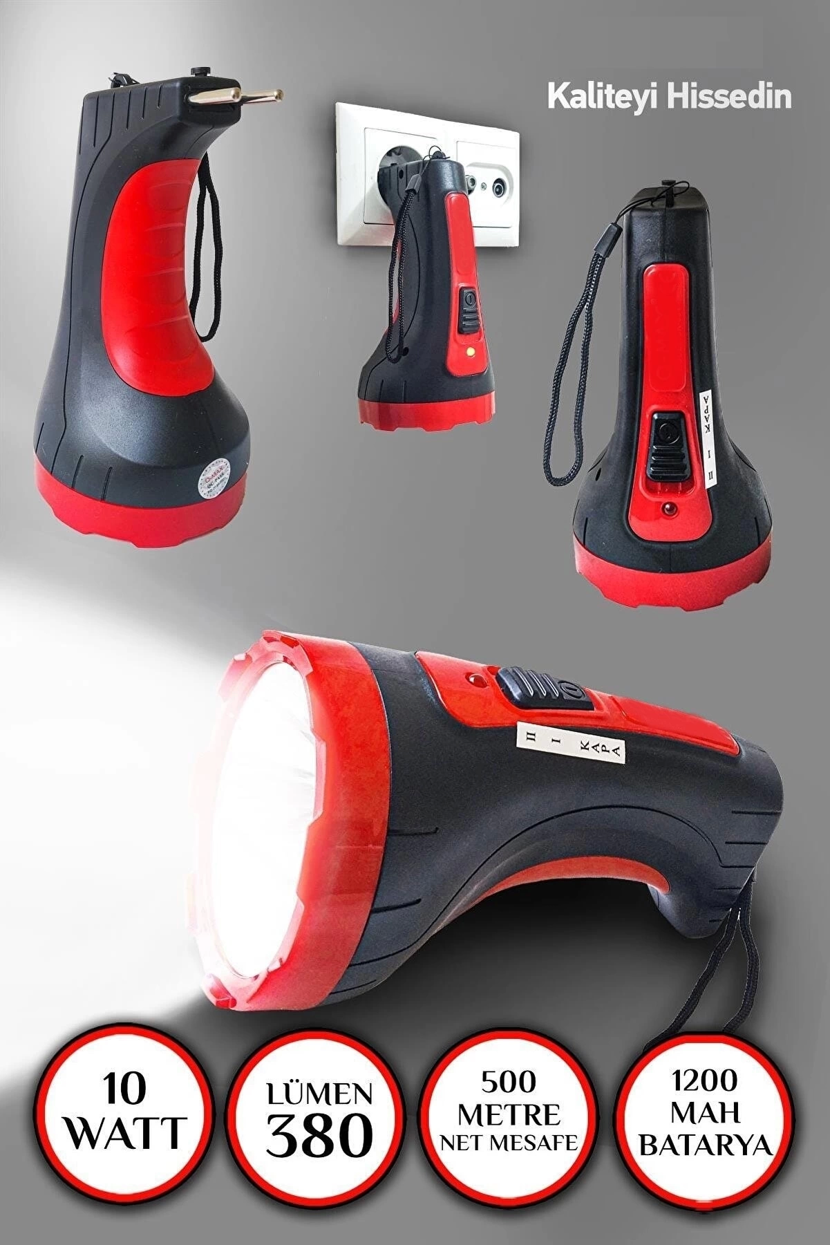 arjl 10w Projektr Led El Feneri 2 Mod Aydnlatmal Uzun Menzil Gvenlik Beki Polis Feneri Ildak