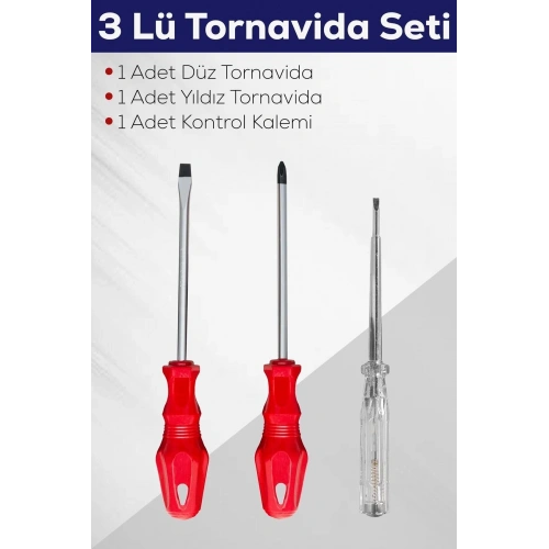 3lü Tornavida Seti (düz Tornavida + Yıldız Tornavida + Kontrol Kalemi)
