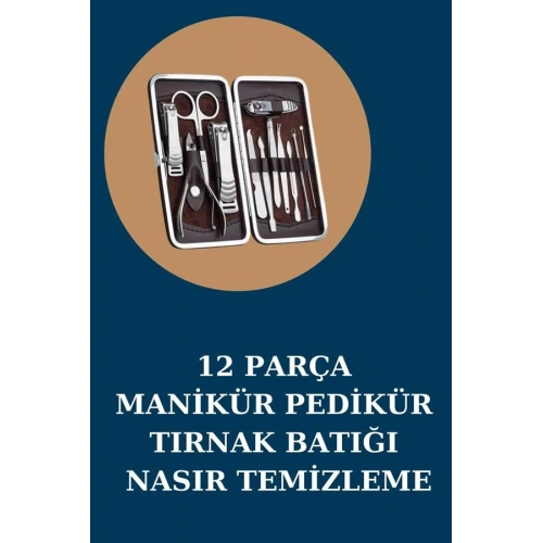 BFS 12 Parça Manikür Pedikür Seti Özel Deri Çanta El Ayak Bakımı Akne ve Sivilce Temizleme