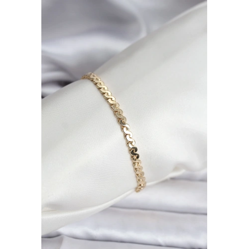 BFS 14K Gold Renk Kaplama Ezme Yılan Zincir Model CM Kadın Bileklik