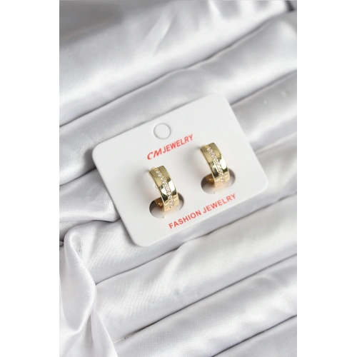 BFS 14K Gold Renk Kaplama Zirkon Taşlı Halka Model CM Kadın Küpe