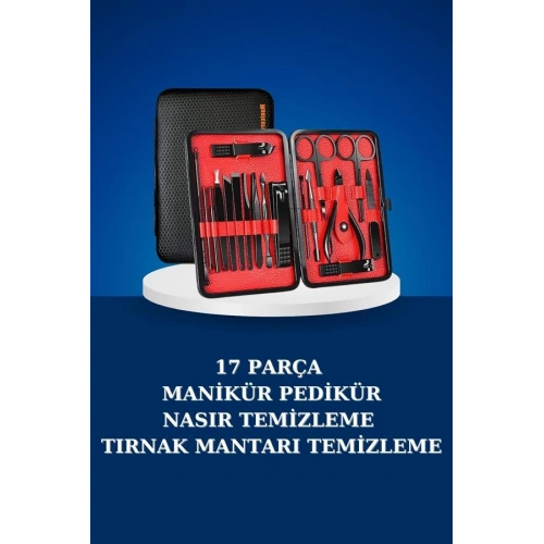 BFS 17 Parça Manikür Seti Taşınabilir Özel Çantalı El ve Ayak Bakımı Tırnak Batığı Temizleme