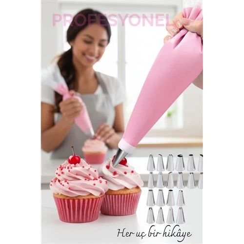 BFS 20 Uçlu Pasta Süsleme Seti – 2 Krema Torbası, Paslanmaz Uçlar, Profesyonel ve Ev Kullanımı İçin