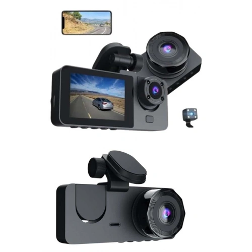 BFS 3 Kameralı 2 İnç 1080P Araç İçi Kamera Sürüş Kamerası CarPlay