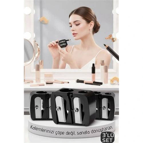 BFS 3lü Profesyonel Çift Bıçaklı Makyaj Kalemi Açacağı - Alman Çeliği Keskinliği & Şeffaf Hazneli