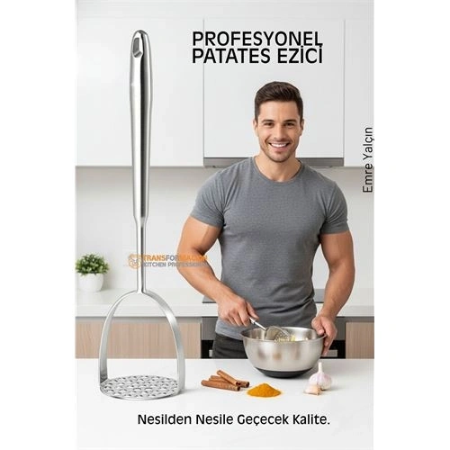 BFS 304 Paslanmaz Çelik Lüks Patates Ezici - 34 cm Profesyonel Püre Yapıcı & Mutfak Gereci