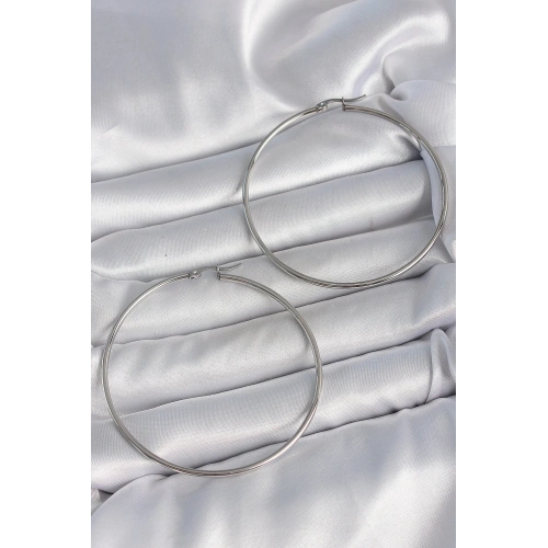 BFS 316 Çelik Gümüş Renk 63 mm Halka Model Kadın Küpe