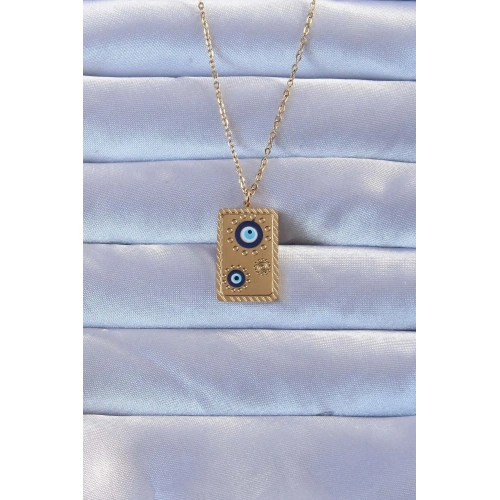 BFS 316L Altın Renk İşlemeli Nazarlı Vintage Kolye