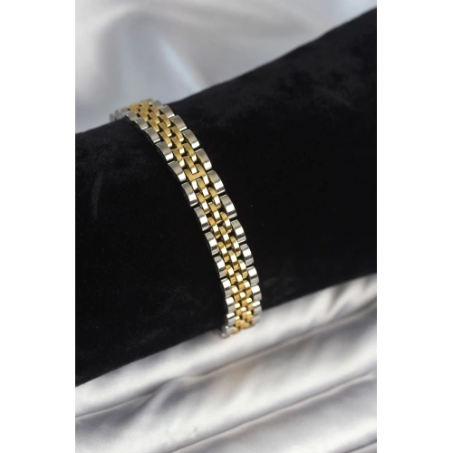 BFS 316L Çelik 9 mm Kalınlıkta Gold ve Gümüş Renkli Erkek Bileklik