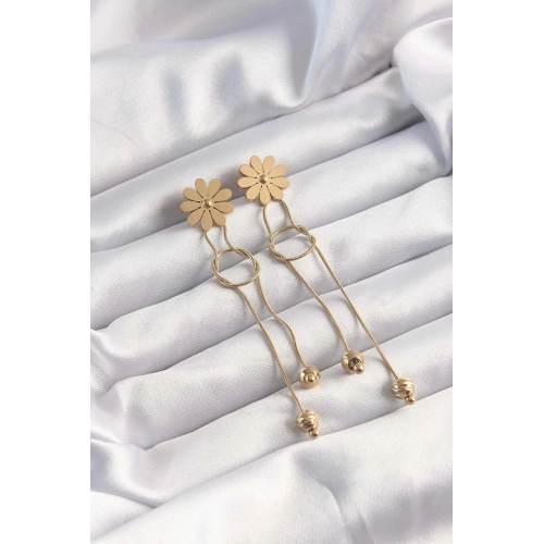 BFS 316L Çelik Altın Renk Sallantılı Düğüm Model Papatya Küpe