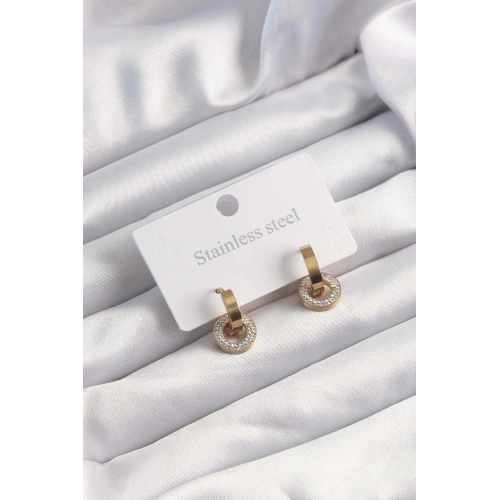 BFS 316L Çelik Altın Renk Zirkon Taşlı Halka Model Küpe