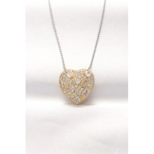 BFS 316L Çelik Çift Renk Zirkon Taşlı Kalp Kolye