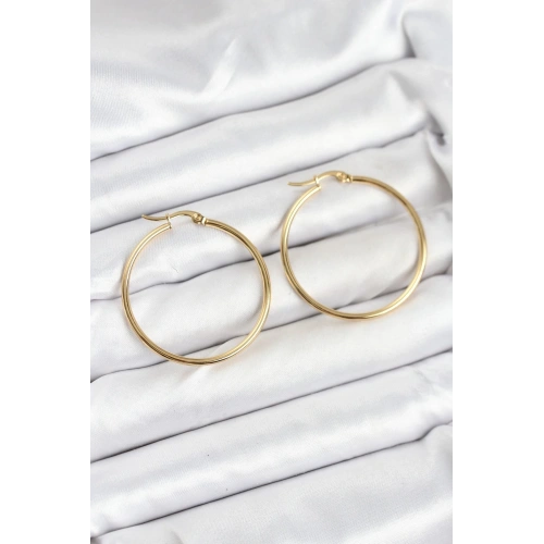 BFS 316L Çelik Gold Renk 35 mm Halka Kadın Küpe