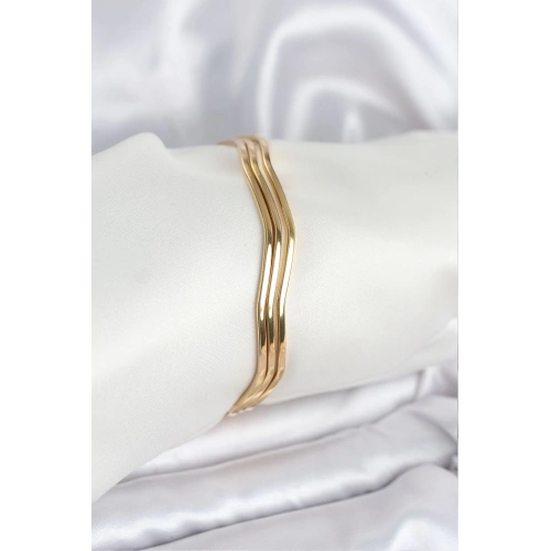 BFS 316L Çelik Gold Renk 65 mm Ajda Zikzak Model 3lü Kadın Bileklik