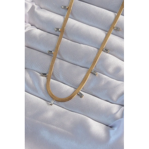 BFS 316L Çelik Gold Renk Baget Taşlı İtalyan Zincir Kolye