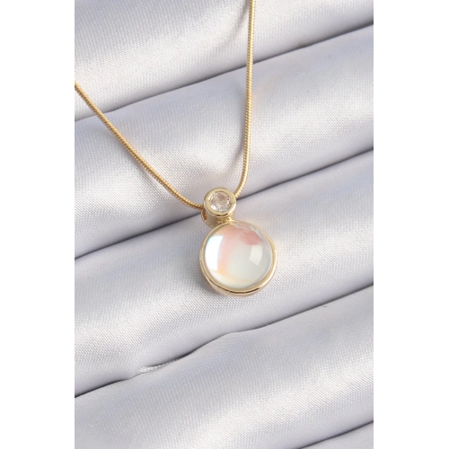 BFS 316L Çelik Gold Renk Beyaz Sedefli Vintage Kadın Kolye