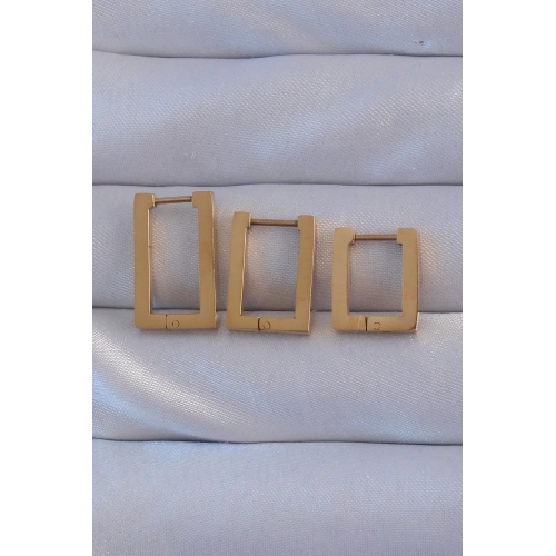 BFS 316L Çelik Gold Renk Dikdörtgen Küpe Seti