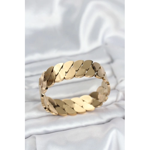 BFS 316L Çelik Gold Renk Ezme Zincir Model Kadın Kelepçe Bileklik