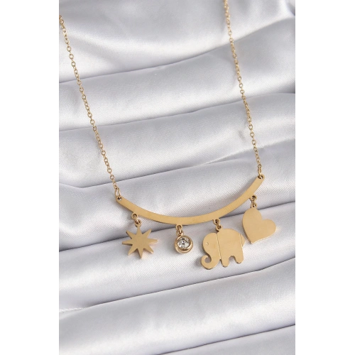 BFS 316L Çelik Gold Renk Fil Figür Zirkon Taş Detay Kadın Kolye