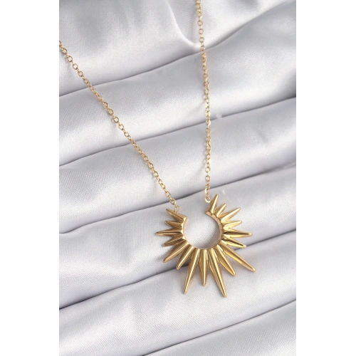 BFS 316L Çelik Gold Renk Güneş Model Vintage Kadın Kolye