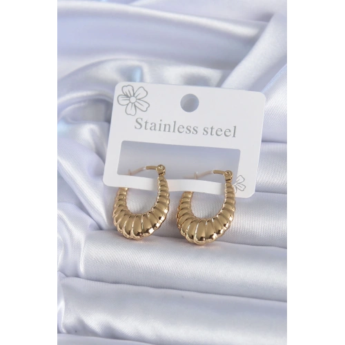 BFS 316L Çelik Gold Renk İşlemeli Halka Model Kadın Küpe
