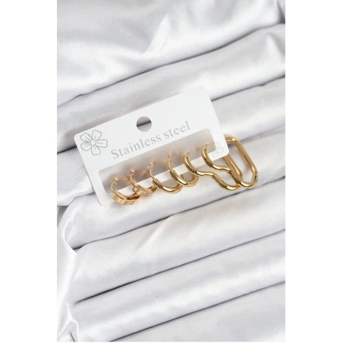 BFS 316L Çelik Gold Renk Kadın Küpe Seti