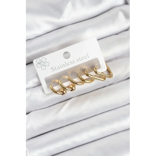 BFS 316L Çelik Gold Renk Kadın Küpe Seti