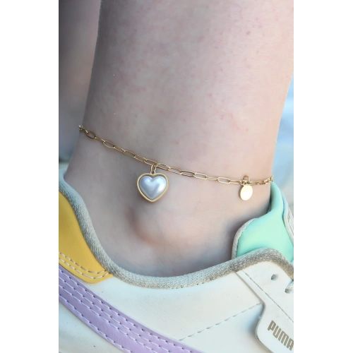 BFS 316L Çelik Gold Renk Kalp Model Kadın Halhal