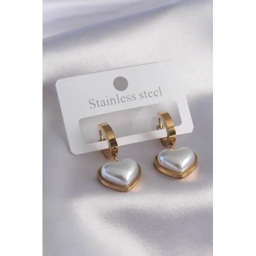 BFS 316L Çelik Gold Renk Kalp Model Kadın Küpe