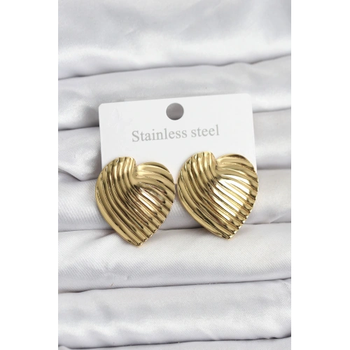 BFS 316L Çelik Gold Renk Kalp Model Kadın Küpe