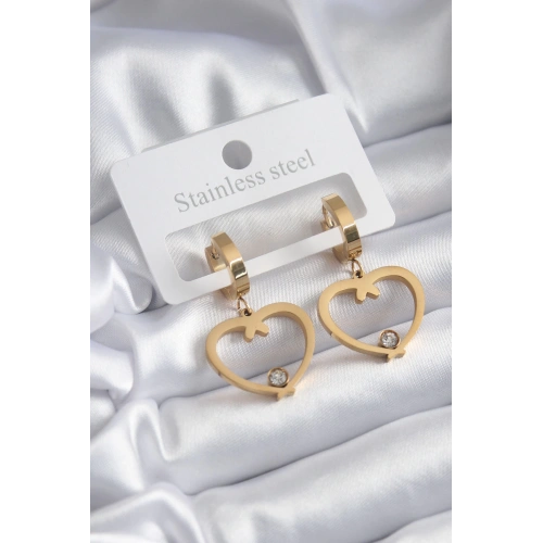 BFS 316L Çelik Gold Renk Kalp Model Zirkon Taş Detay Kadın Küpe